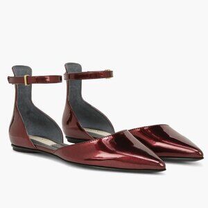 NEW FRANCO SARTO Racer Ankle Strap d'Orsay Pointed Toe Flat  Mars Red Metallic